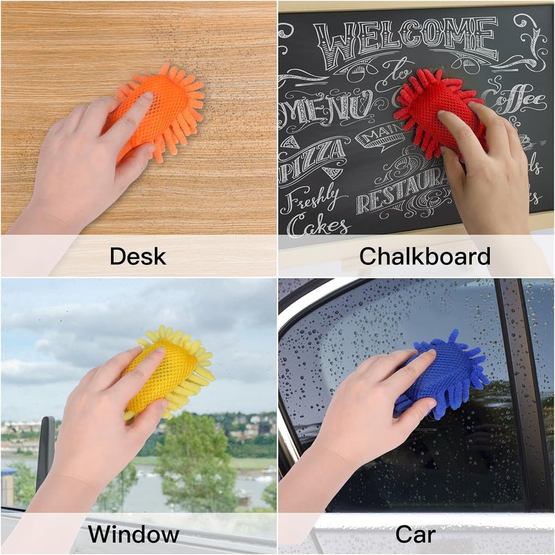 SITHON 4 Pieces Magnetic Microfiber Shag Whiteboard Eraser, Washable Microfiber Shag Dry Erase Board Eraser for Markers, Chalk, Home and Office (Navy/Yellow/Red/Orange) - Image 5
